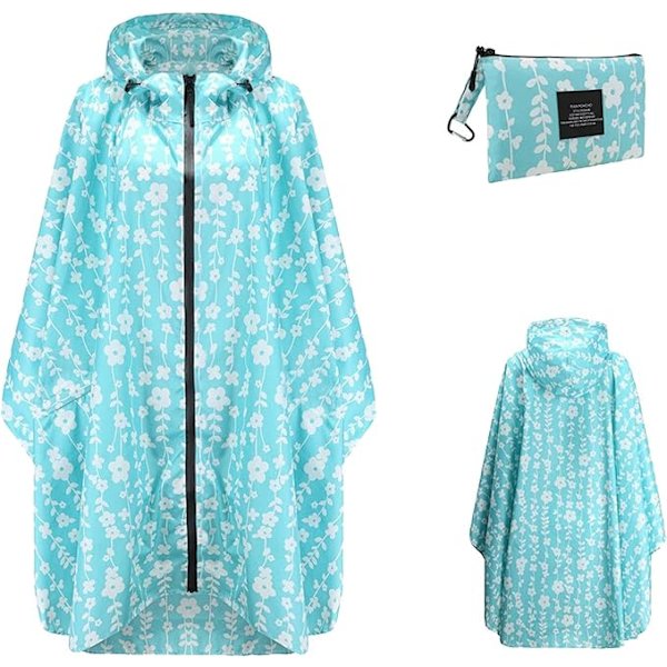 Regnjakke Dame Herre Regnponcho Regnfrakk Vanntett Lett Regnklær med Hette Regnkappe Jakke Regnponcho Kappe light blue
