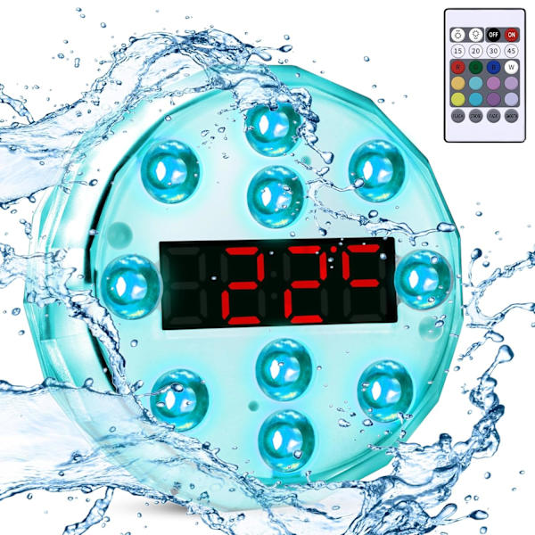 LED-dam-svømmebassin med timer, termometer, belysning, 12 farver, lysdekoration til badekar, akvarium, have, vase
