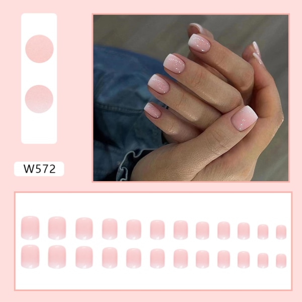 24st Press On Nails - Nakenrosa Korta falska naglar - Fyrkantiga lösnaglar med lim - Mode falska naglar för kvinnor tjejer