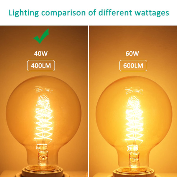 G80 Dimbar 40W Varm Hvit 2700K, AC 220V, Retro Glødelamper Dekorasjon Pærer E27 Spiral Wolfram Filament Lampe(2 Pakk)