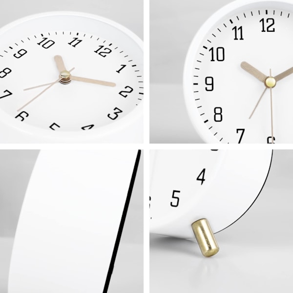 Klassisk metallväckarklocka analog utan tickande, mjölkvit tyst väckarklocka med ljus, modern enkel dekorativ bordsur sovrum sängbord white