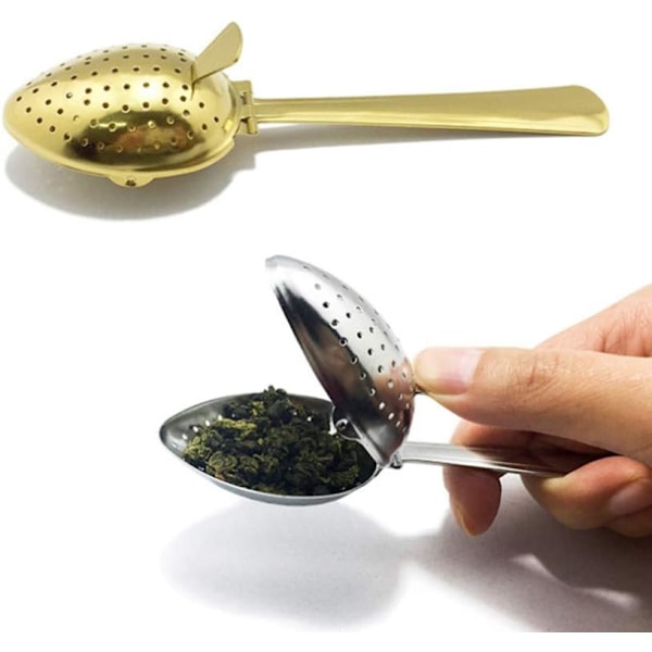 Te-filter Snap Ball Te-si, rustfrit stål mesh si, te-infuser til løs te, gylden, 2 stk.