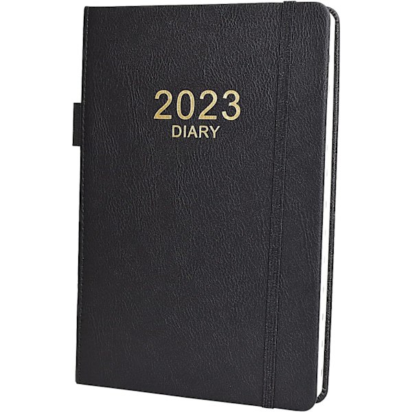 Akademisk Dagbog, Daglig Dagbog 2023 fra Jan 2023 til Dec 2023, Daglig Planlægger med Månedlige Faner, Åben Sløjfe, 21,3×15 cm, 400 Sider (Sort) Black