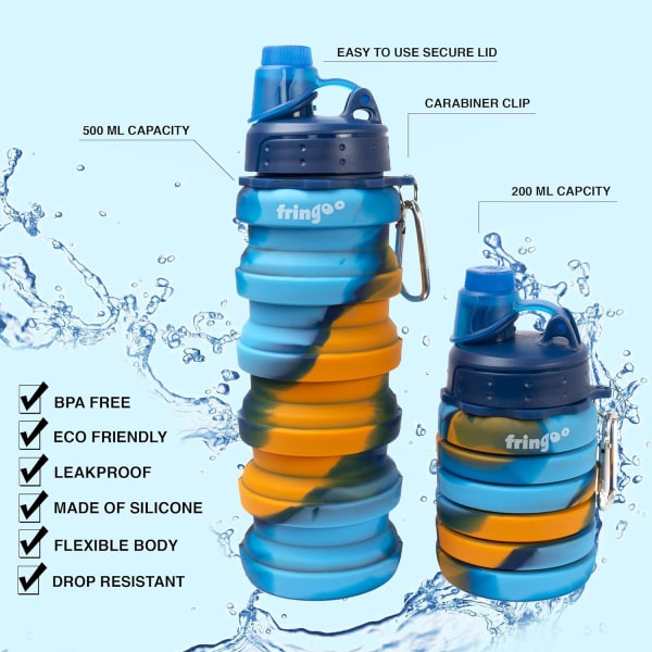 Silikone sammenklappelig vandflaske til børn 550 ml / 19 oz med karabinhage 100% lækagesikker BPA-fri rejseflaske Yellow