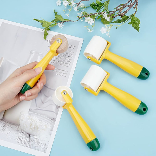 4 stk Quilting søm rulle sy trykk rulle verktøy flatt trykk rulle med lett å gripe håndtak for  trykk, blekk, tapet, hjemmedekorasjon