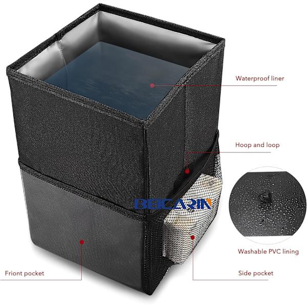 Auton roskakori kannella - Auton roskapussi ripustettava säilytystaskuilla kokoontaitettava ja kannettava auton roskakori, vuototiivis auton järjestäjä, 30*20*20cm 30*20*20cm