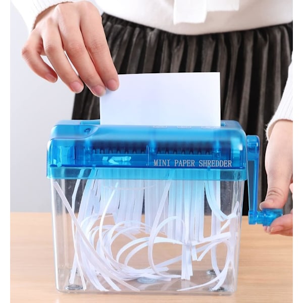 Bærbar håndshredder A6-papirshredder Manuel papirshredder Mini-papirskæremaskine med 1,5L kurv Kontor Skole Hjem, Blå