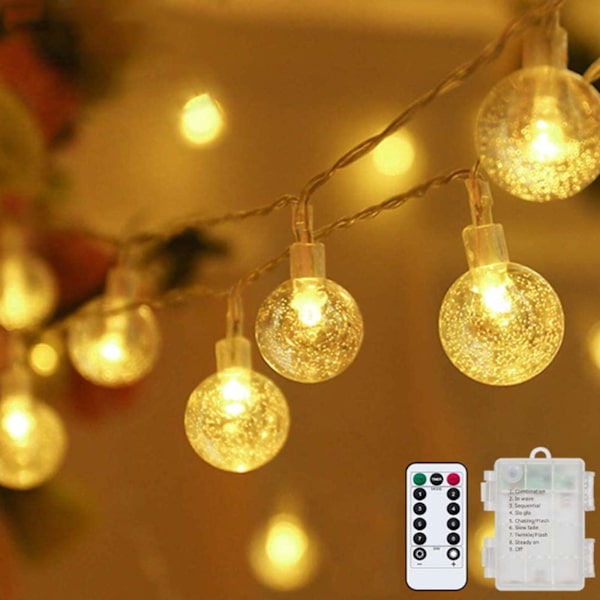 Globla stränglampor Fe-lampor Batteridriven 32ft 80LED Stränglampor med fjärrkontroll Vattentät Hängande Dekorativa Julbelysning för fest