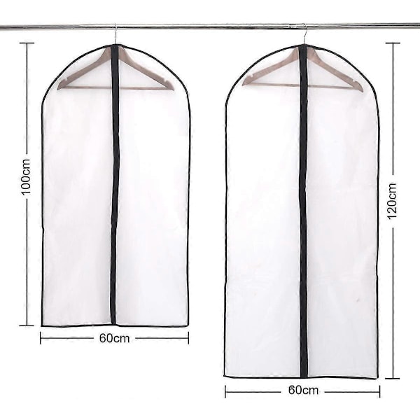Kjoleposer, pakke med 6, gennemsigtige dragtposer, 120 x 60 cm + 100 x 60 cm åndbar stofdragtpose til jakkesæt, kjoler, frakker