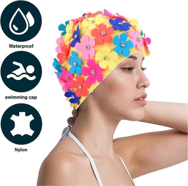 Dame Faric Blomsterblad Badehætte, Blomstret Retro Stil Stofbadning