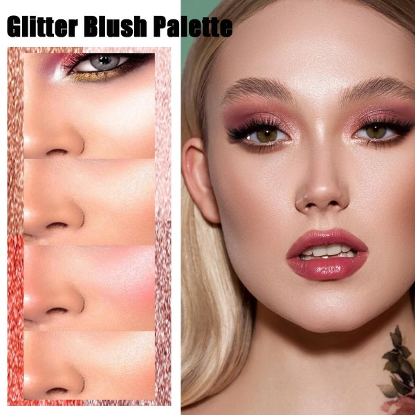Shimmer Blushers Glitter Blush Palette 4 farver Sparkle Powder Blush Langvarig Highlighter Make-up Palette