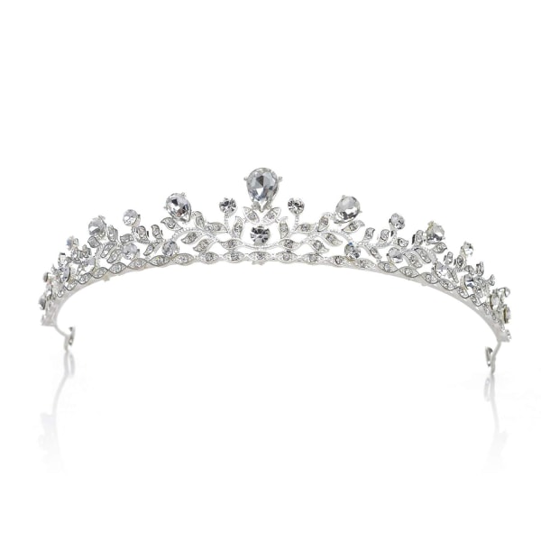 Retro stil krystaller Princess Crown Rhinestone brude tiara konkurrence prom bryllup diadem, sølv SILVER+WHITE