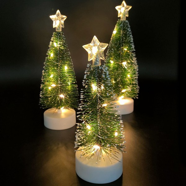 3 stk bord juletre med lys Mini kunstig juletre med LED lyssnor Julefest dekorasjon miniatyr bordpynt 1