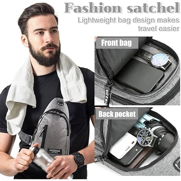 Liten ryggsäck för män Lätt nylon sling ryggsäck väska Anti-stöld Casual män kvinnor bröstväska för vandring cykling utomhus resor（Grå） Gray