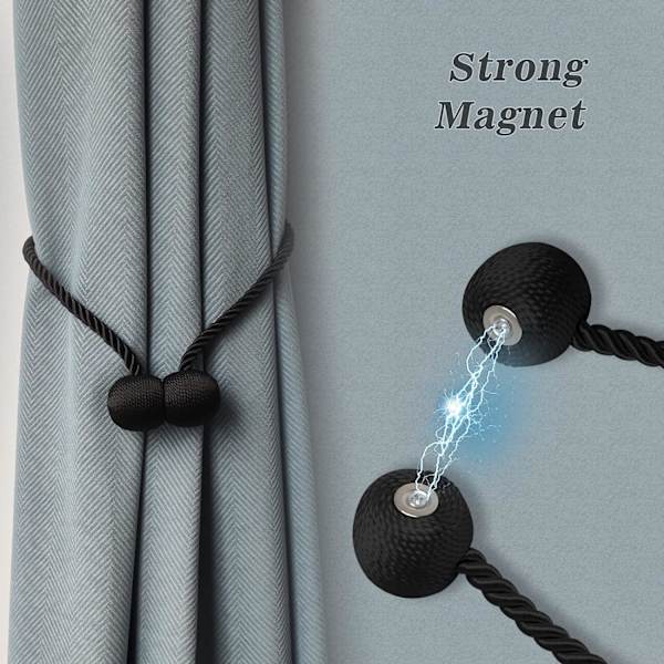 Magnetiske gardinbindere sorte 2 pakker, gardinbindere spænder holdere clips til hjem soveværelse kontor dekorative tykke eller tynde gardiner Black