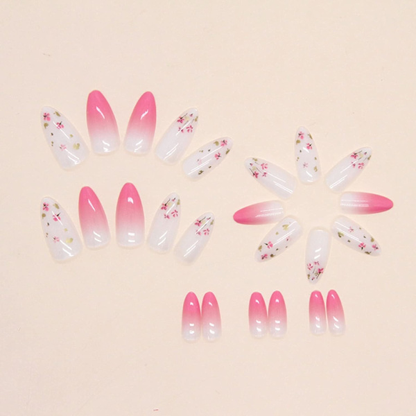 Almond-muotoiset keinotekoiset kynnet, lyhyet, 24 kpl musta ja kulta glitter ranskalaistyyliset keinotekoiset kynnet, ballerina-muotoiset liimattavat kynnet kynsiliiman kanssa, kukallinen gradientti