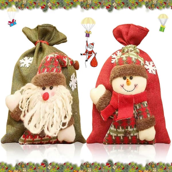 Julstrumpa, presentpåse för jul, julpåsar med dragsko, tomtesäck för fyllning, julpåsar för julklappsinslagning