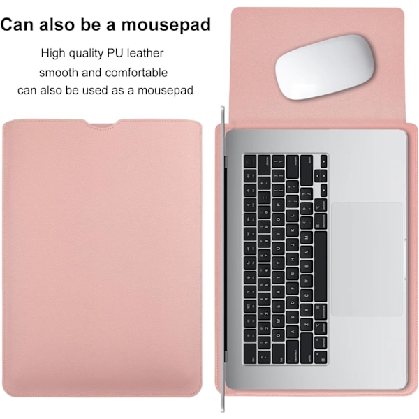 PU-läderfodral för MacBook Air 15 tum A2941 M2-chip, inre mjuk fluff tjock vadderad bärbar resväska (rosa)