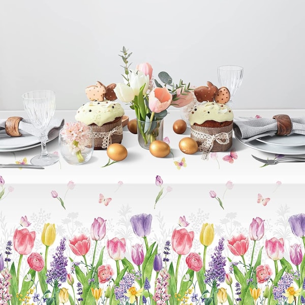Sommar blommig duk tulpan blommor bordsduk disponibel plast duk cover bordsdekorationer för våren påsk mors dag, 137 * 274cm
