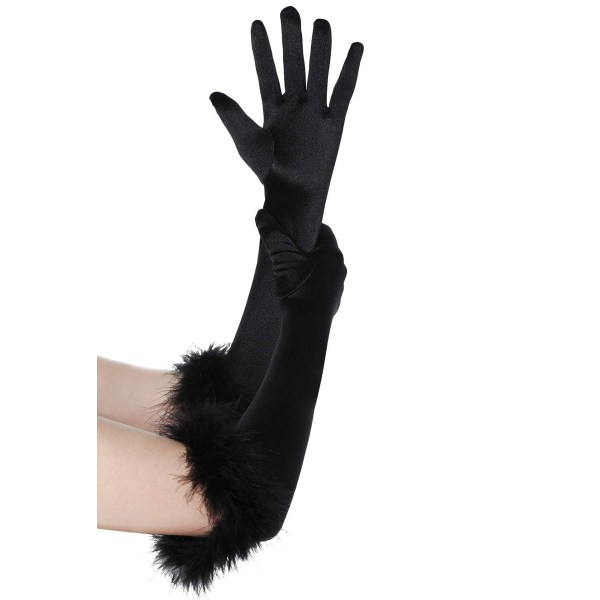 Dam Svart Fjäderhandskar Elegant 1920-tal Långa Afton Opera Handskar Halloween Häxkostym Handskar Maskeradkläder Handkläder Bröllop Brud Satin Handskar