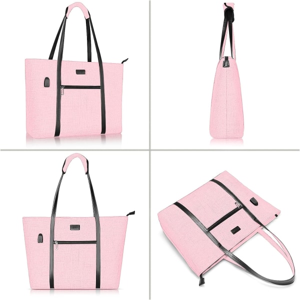 USB port bärbar bärbar väska för kvinnor, kompatibel med MacBook Air och mer, Work Travel Business datorväska med liten handväska, Rosa 44*33,5*10cm Pink