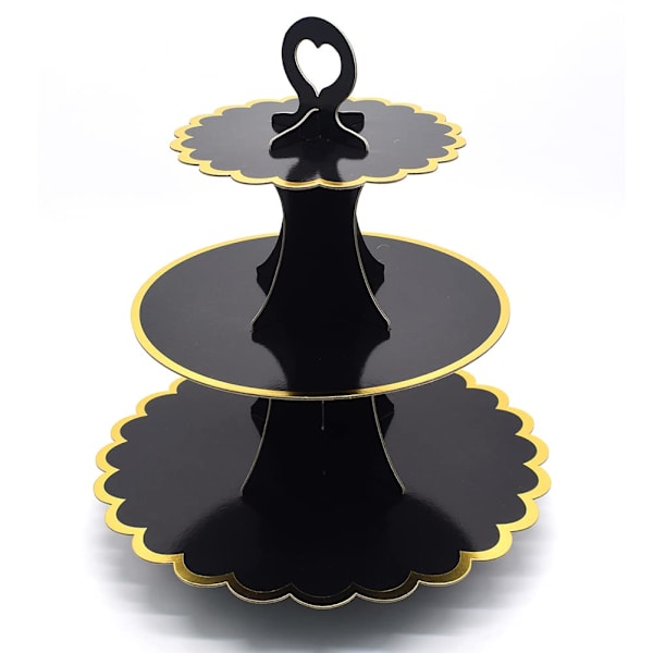3-kerroksinen pahvinen cupcake-teline, kertakäyttöinen cupcake-näyttötorni, musta, juhliin, häihin, syntymäpäiväjuhliin Black