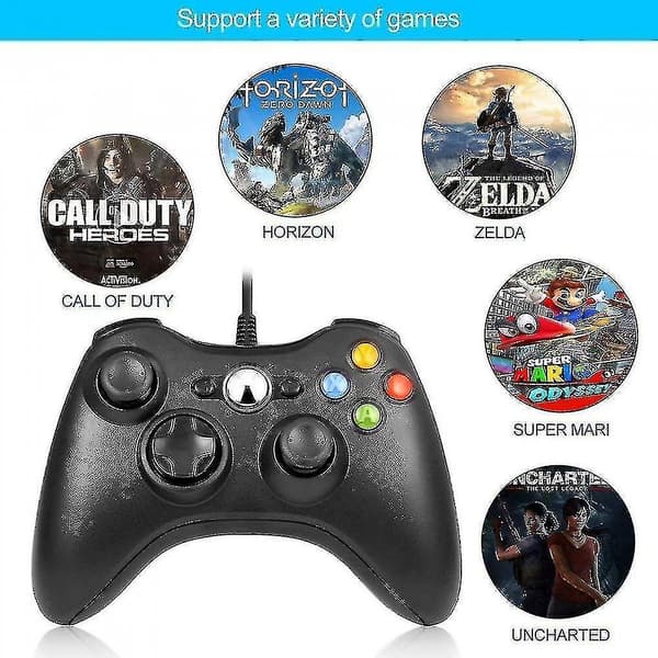 Ledningsforbundet Controller, Usb Gamepad Til Microsoft Xbox 360/slim/pc (Sort)