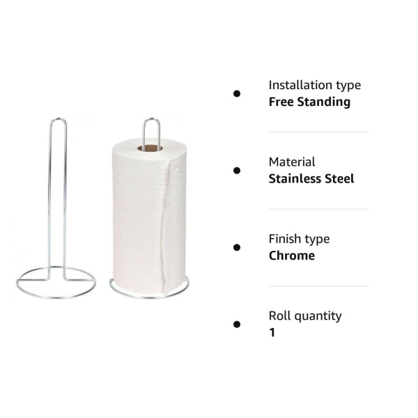 Free Standing Kitchen Roll Holder, Paper Towel Holder Stand Stainless Steel Countertop for Kitchen  Organization and Storage, 28 x 13 x 13 cm