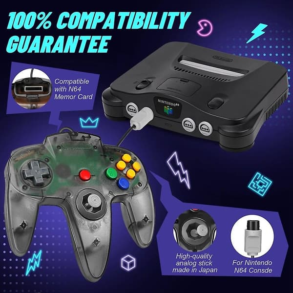 Klassisk Trådløs Controller Joystick Kompatibel med Nintendo-64 N64 Spilsystem Transparent Sort black