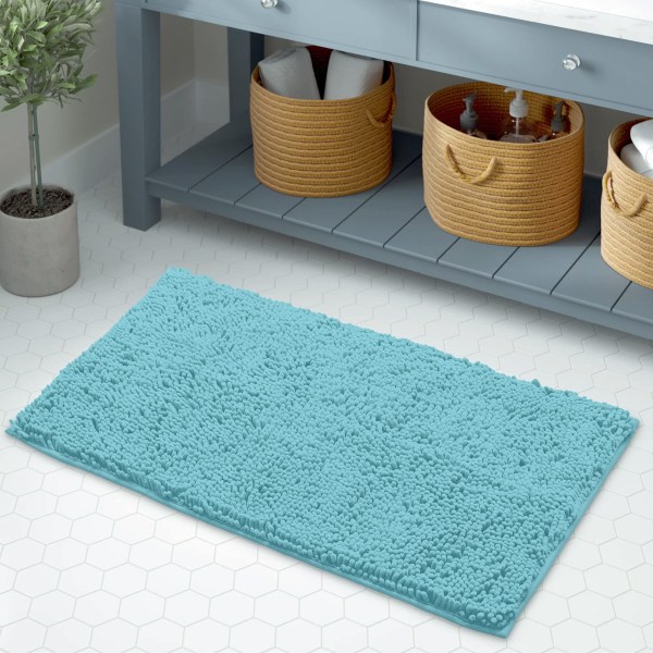 Bademåtte - Ekstra blød plys badeværelse brusebad tæppe, 1'' Chenille mikrofiber materiale, superabsorberende shaggy bademåtte (40 x 60 cm, Spa Blå) Spa Blue