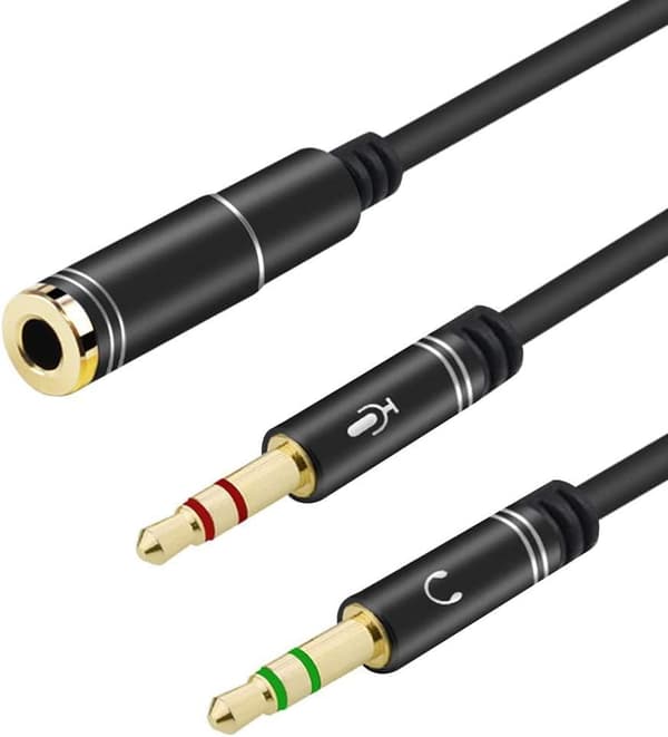 3,5 mm Jack Adapter, 3,5 mm Hon till 2 Dubbla Hane Jack Audio Kabel Splitter Adapter (2 st) Black
