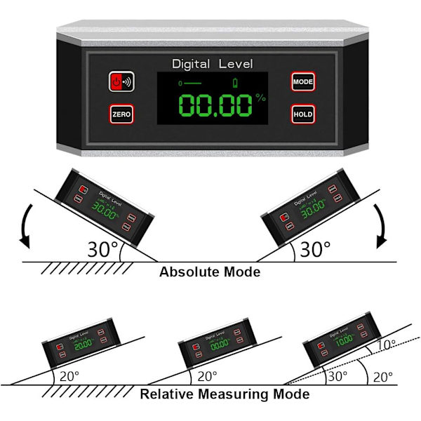 Vinkelmåler, Digital Vinkelmåler Inclinometer Vinkelsøger, Præcisionsvaterpas til Boremaskiner, Murværk