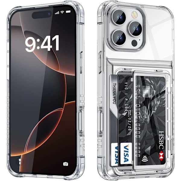 iPhone 16 Pro Max -kotelo lompakko läpinäkyvä luottokorttipidike korttipaikka kääntökansi iskunkestävä suojakotelo kova kuori läpinäkyvä iphone 16pro max