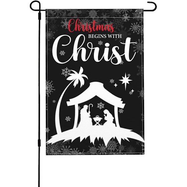 Julehaveflag Julen Begynder Med Kristus Flag Religiøs Kors Dekoration Flag 12x18 Dobbeltsidet Burlap Haveflag,C