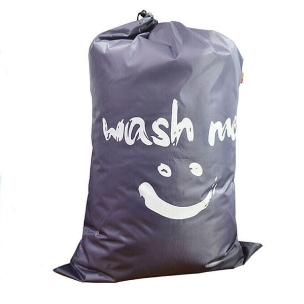 Ekstra stor vaskepose, sammenleggbar oppbevaringspose med snøring, nylon vaskepose stoffpose for bad, reise, 70x100 cm (gråsmil)