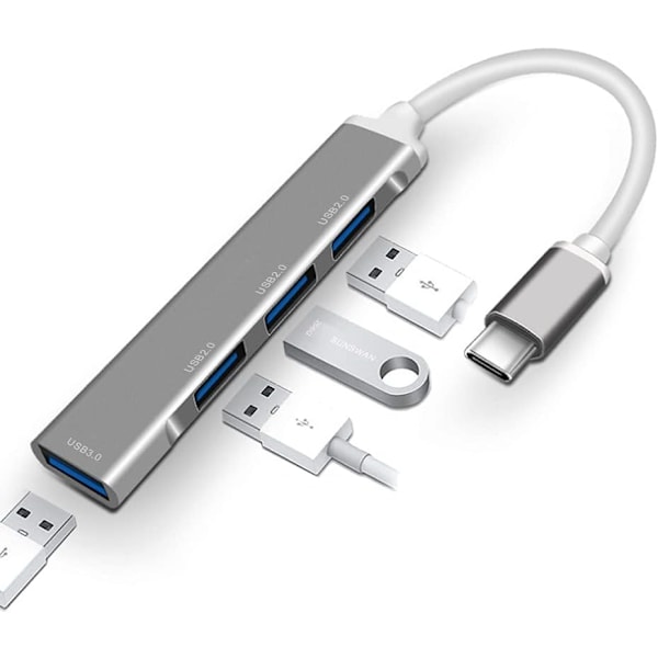 Mini USB C -keskitin 4-in-1 - USB C - USB-sovitin - Moniporttisovitin MacBook Airille - USB Type C - Harmaa