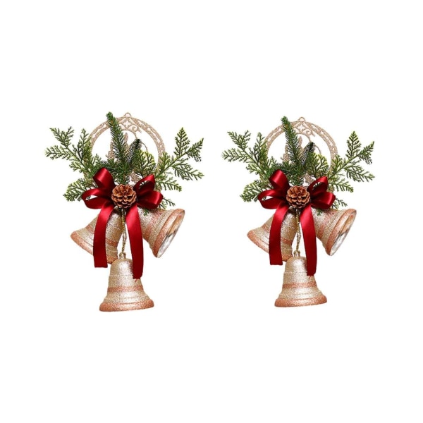 2 Pack Glitter Christmas Bells -koristeet riipus, 13,8 tuuman erittäin suuri roikkuu jingle Bells -joulukello nauhoilla, käpyjä ja männyn neuloilla Red