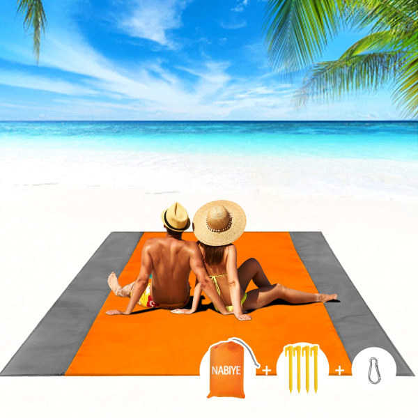 Rantapeitto vedenpitävä peitto, 79''x 83'' ylisuuri rantamatto 4-7 aikuiselle, hiekkaton piknikpeitto, kevyt kannettava piknikmatto matkustamiseen Orange