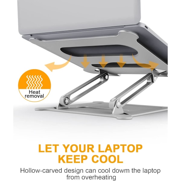 Laptopstativ för skrivbord, hopfällbart, bärbart laptopstativ justerbar höjd med värmeventil, laptopstativ kompatibelt med 17\" bärbara datorer, silver silver