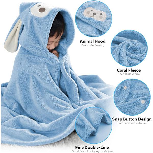 Baby Badhandduk med Huva Ultra Mjuk Handduk Hög Absorberande Badrockfilt Småbarn Duschgåvor för Pojkar Flickor-27,5\" x 55\" (Blå)