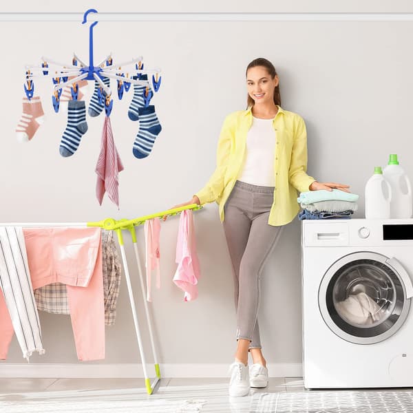 Sock Dryer Drying Rack, 2-pack Fällbara Klädhängare med 20 Klämmor, Plast Hängare för Sockor, Underkläder, Små Kläder
