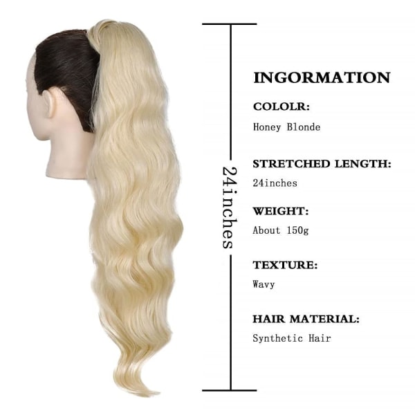 Hestehale Hairpiece Clip Extensions Flette med snøring Langt bølget blondt hår Extensions Naturlig parykk Afro Curly Braids Hestehale