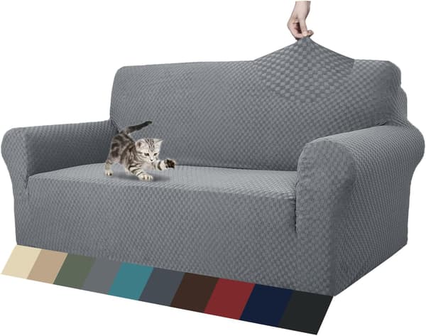 1-delt sofaovertræk til 3-personers sofa med høj elasticitet, sofaovertræk til kæledyr, hundevenligt, skridsikkert møbelbeskytter (Lysegrå)