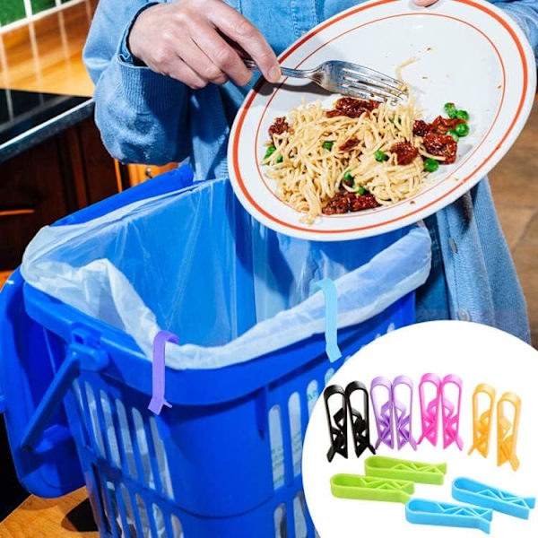 20 stk. plastklips for søppelbøtte, tilfeldig farge