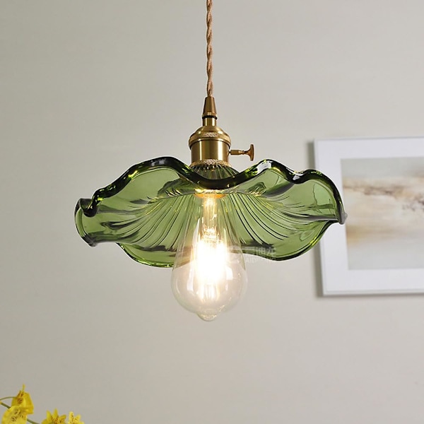 Lotusblad Hängande Taklampa Guld Grön Glas Blomster Chandelier Nordisk Modern Lanthus Enkelt Taklampa, Grön