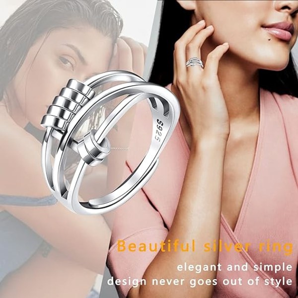 Angstring, Fidget Ring Angst Ringe  Spinner Ring, Sølvbelagt Fidget Ringe til Angst Stressaflastning Spinner Ringe, Justerbare Ringe