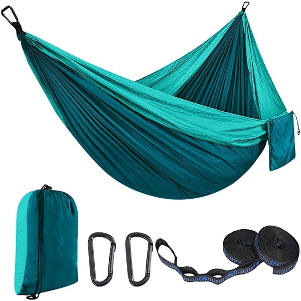 Outdoor Hammock Camping Hammocks Double hammock 300 x 200 cm,Ultralight Travel Hammock,210T Parachute Nylon Hammock for Garden Beach, Blue Green