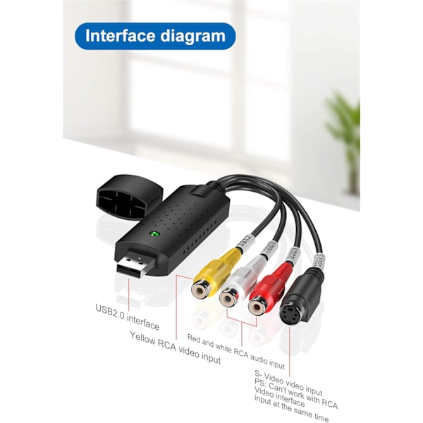 VHS till digital omvandlare, Hi8 videokort, digital ljud- och videokonverteradapter, VHS till USB 2.0-omvandlare