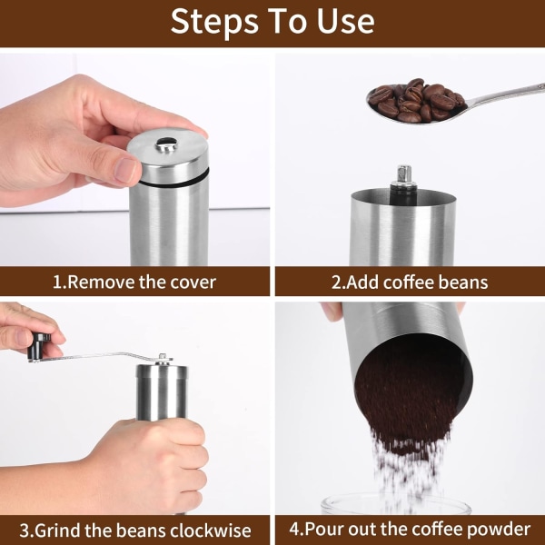 Manuel kaffekværn, rustfrit stål manuel kaffekværn, håndsvinget kaffebønnekværn, håndkaffekværn