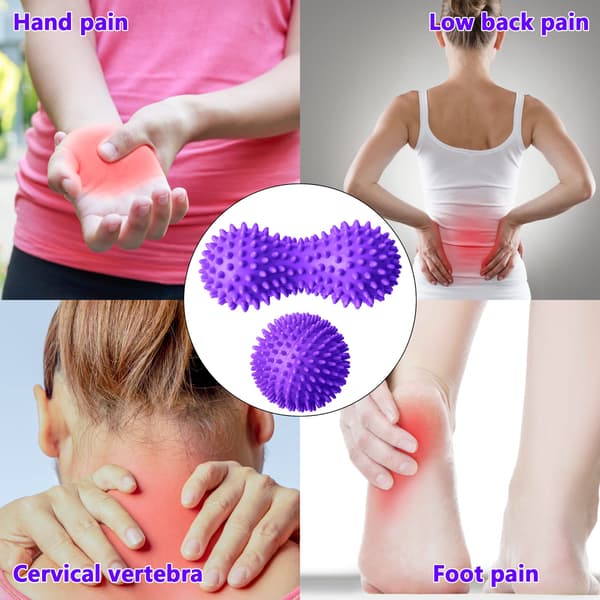 Pigget Massagebold, 9cm Pigget Massagebold og 15cm Fodmassage Rulle, Massagebolde Sæt - Lilla 9cm
